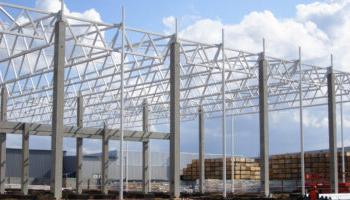 A Large Pre-engineered Metal Building Being Constructed.